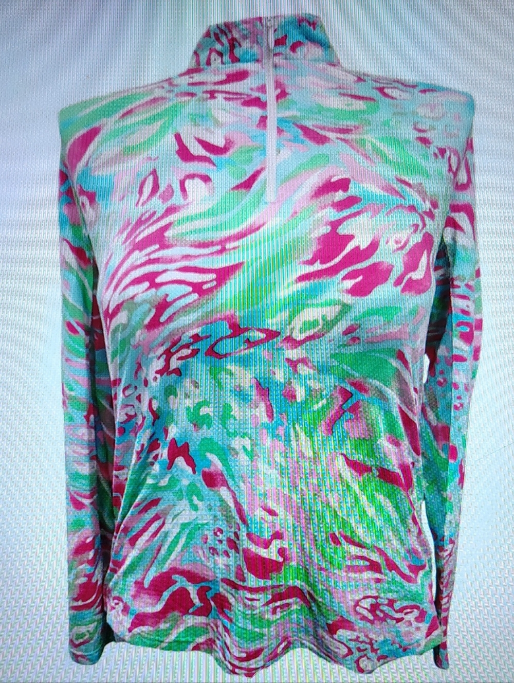 Icikuls Vibrant Animal Swirl Lilly Print LS 1/4 Zip Sun Shirt Top Sz M